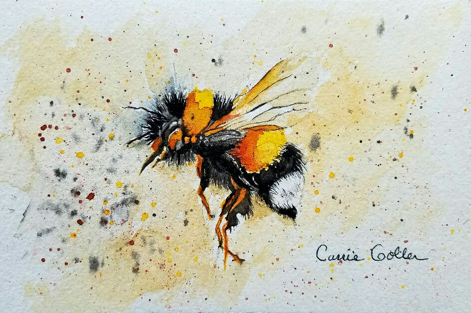 Prints available, original ***SOLD*** Beezilla - original 4x6 watercolor