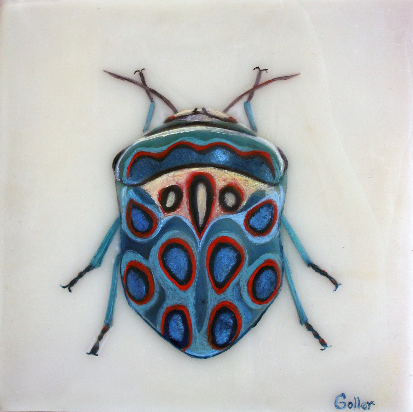 Copy of Prints available, original ***SOLD*** Beetle III - Encaustic/Mixed Media 5x5 Available at Bainbridge Island Museum Gift Store