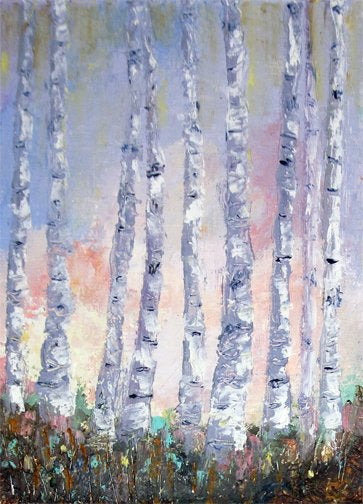 Carrie Goller - Birchscape - 7x5 Cold Wax / Oil, original, framed