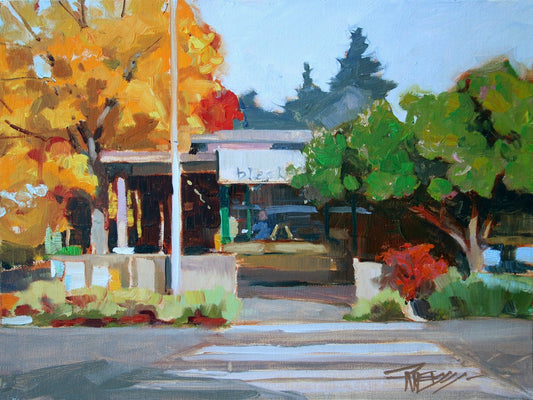 ROBIN WEISS - Blackbird Bakery, Bainbridge Island, WA, plein air, oil 9x12