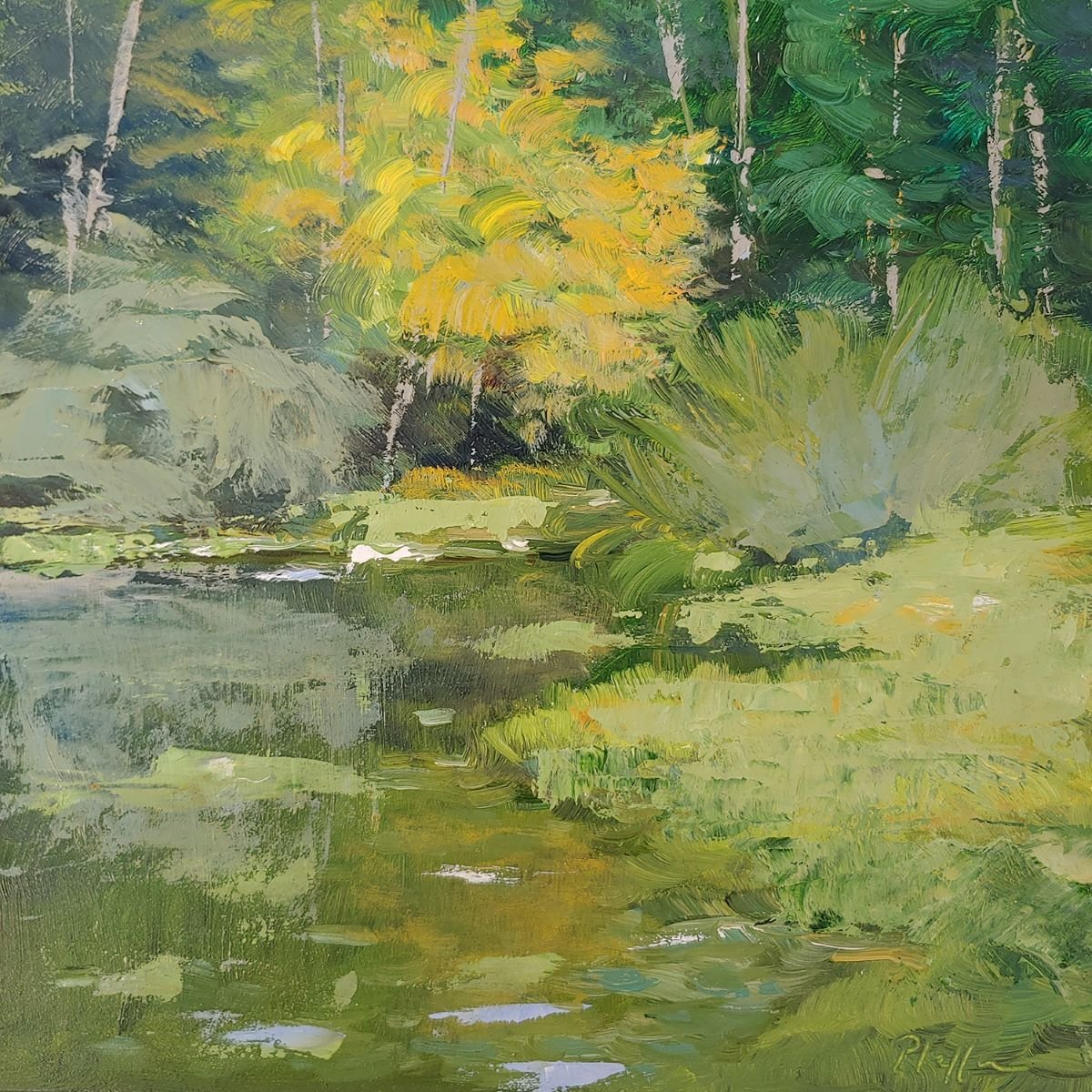 TIM PFEIFFER - Bloedel Reserve, oil, 8x8 (framed)