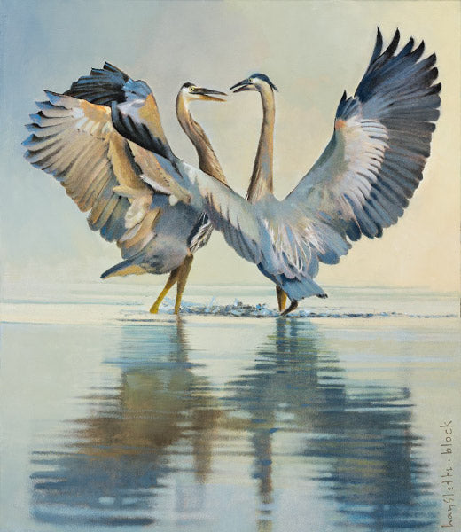 Prints available, original ***SOLD*** MAX HAYSLETTE - Great Blue Heron II, oil & mixed media 36x30 HMOC 1398