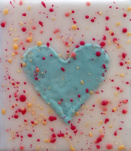 ***SOLD*** Carrie Goller - Blue Confetti Heart, encaustic 3.5x3.5
