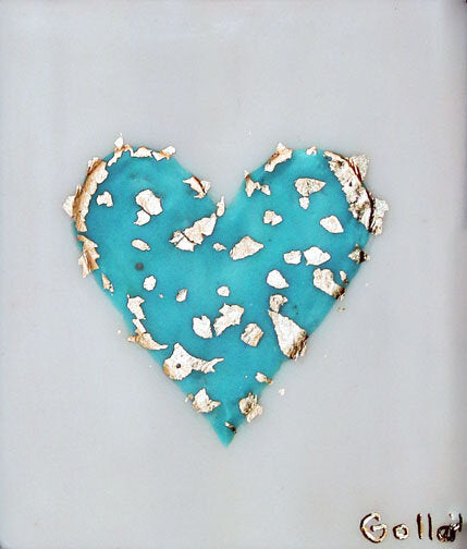 ***SOLD*** Carrie Goller - Blue Heart of Gold, encaustic/gold leaf 4X3.5