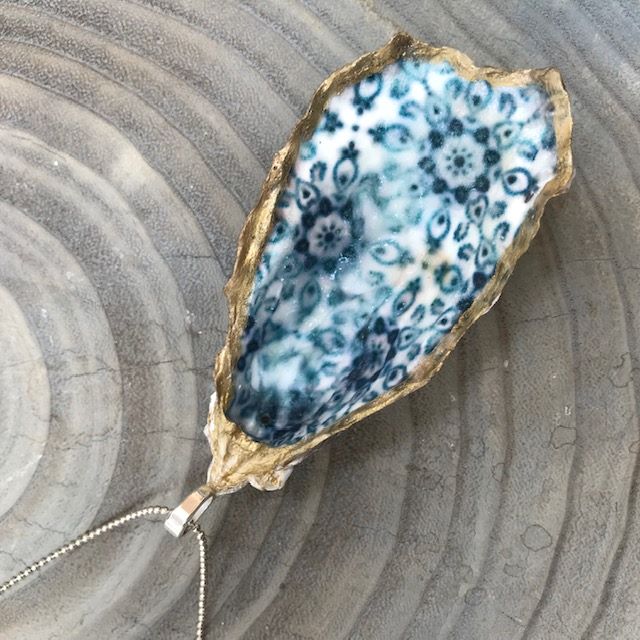 Hood Canal Seashell Necklace - Blue- 18k Gold Trim - Carrie Goller
