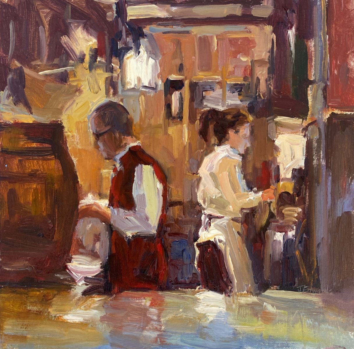 ***SOLD*** JEANNE EDWARDS - Brewer's Bar, oil on panel, 12x12 (framed)