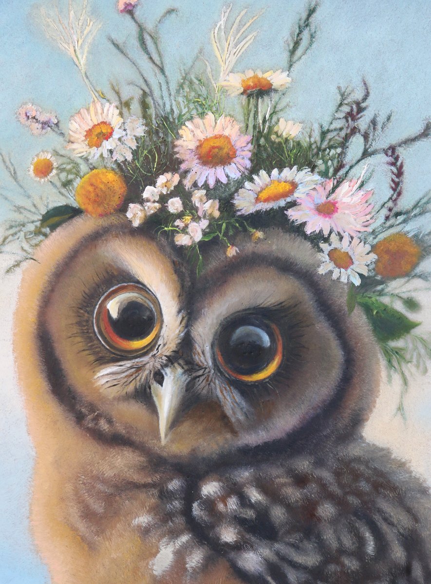 CARRIE GOLLER - Bronwyn, Wowl (Floriferous Collection), Mixed Media - Oil/Encaustic 14x11 ***At Jones & Terwilliger Galleries***