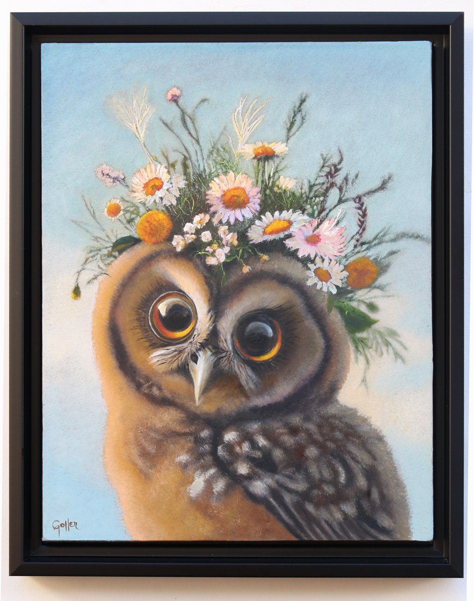 CARRIE GOLLER - Bronwyn, Wowl (Floriferous Collection), Mixed Media - Oil/Encaustic 14x11 ***At Jones & Terwilliger Galleries***