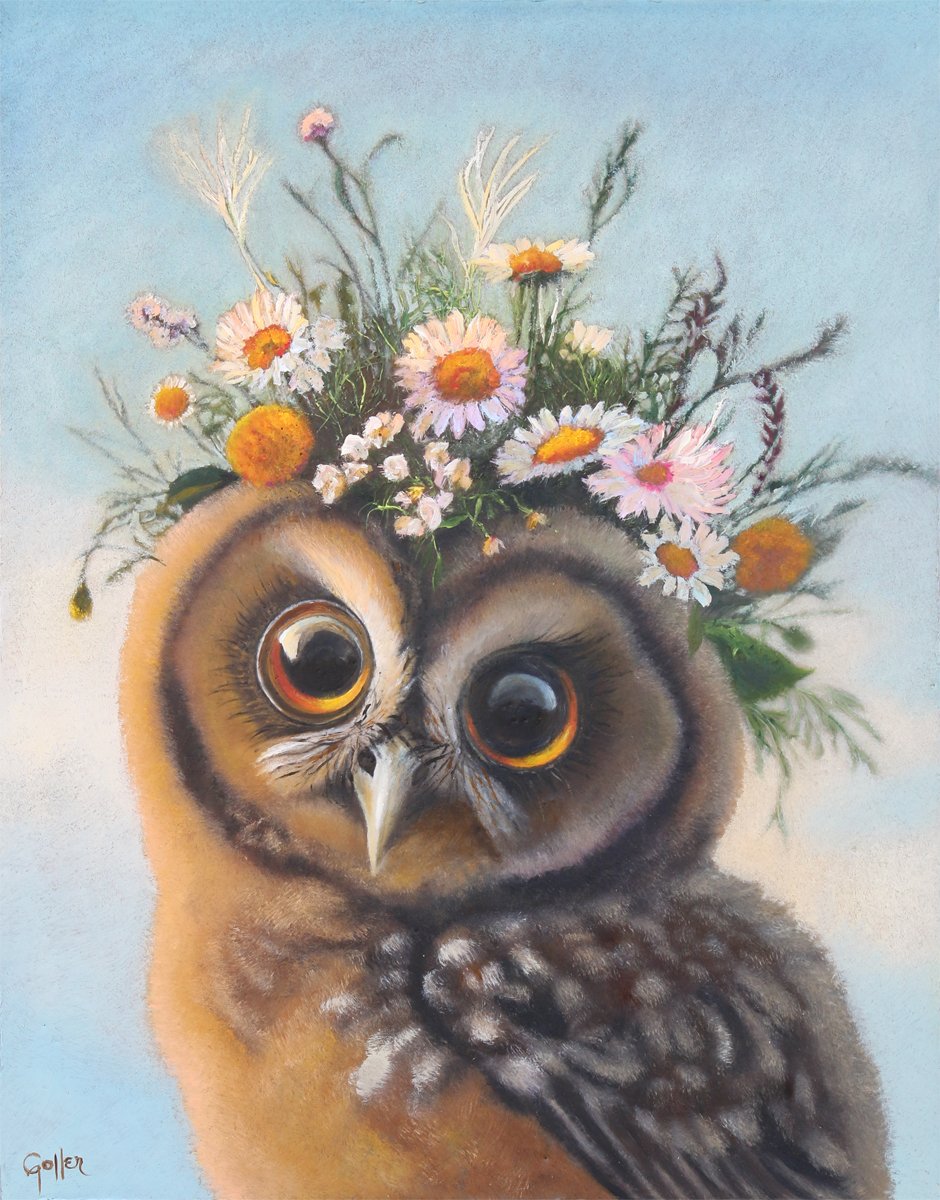 CARRIE GOLLER - Bronwyn, Wowl (Floriferous Collection), Mixed Media - Oil/Encaustic 14x11 ***At Jones & Terwilliger Galleries***