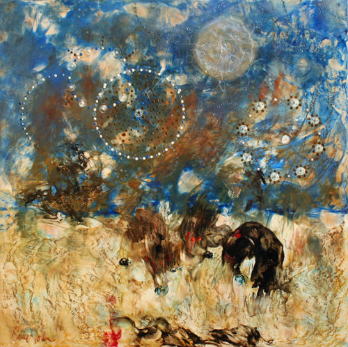 Prints available, original ***SOLD*** Buffalo Jump - Encaustic  36x36