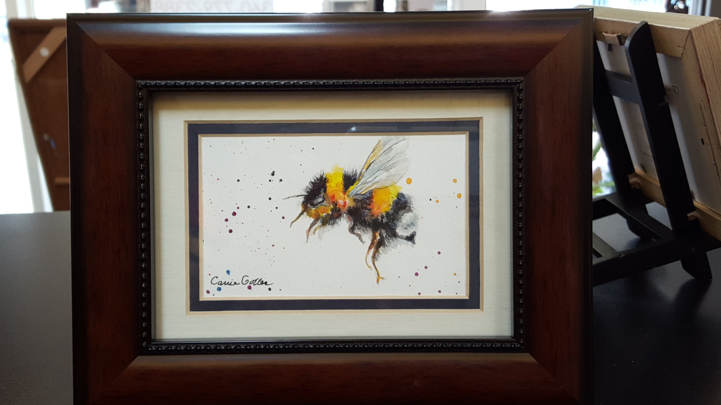 Prints available, original ***SOLD*** Bumblebee IV - original 4x6 watercolor (framed)