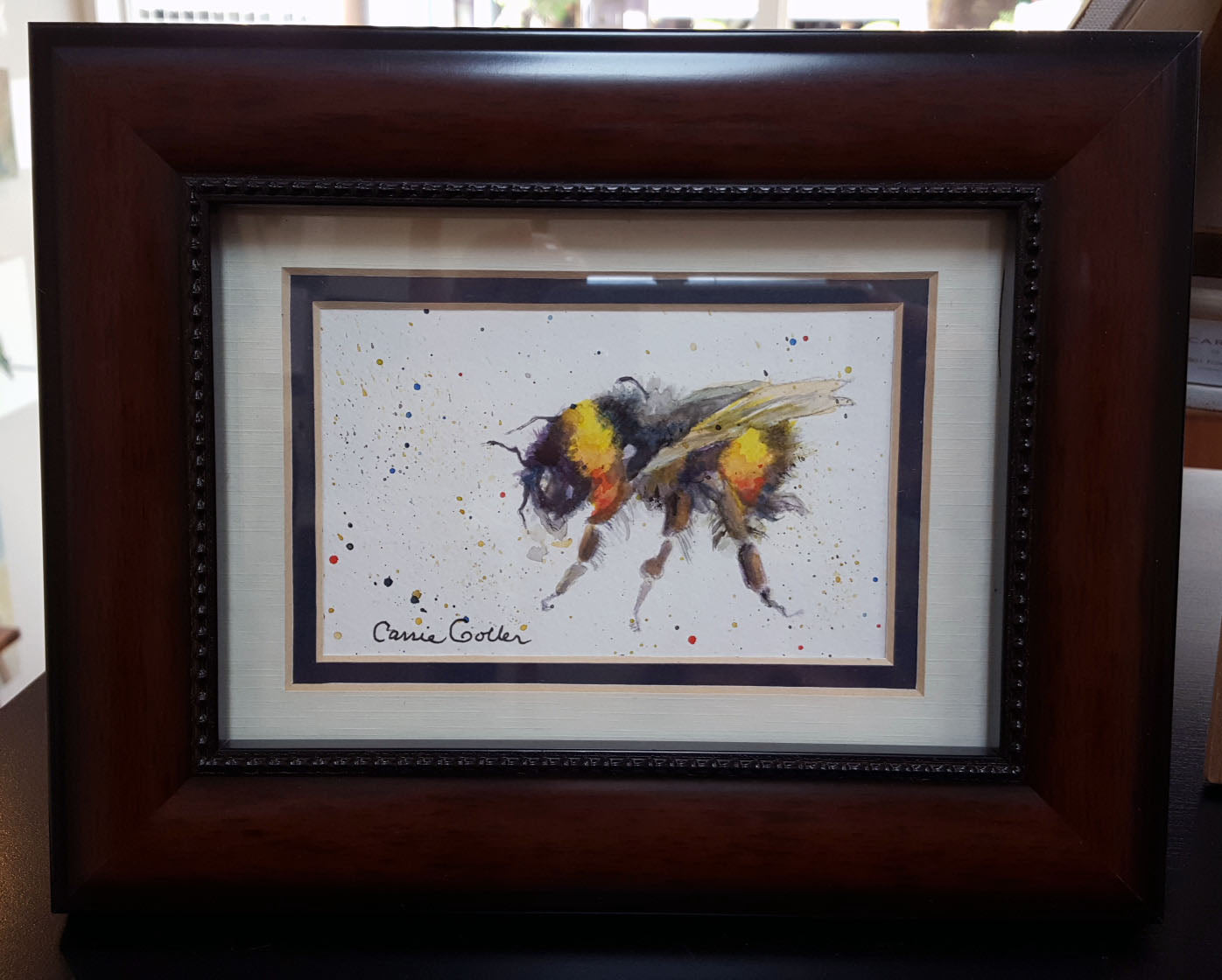 Prints available, original ***SOLD*** Bumblebee V - original 4x6 watercolor (framed)