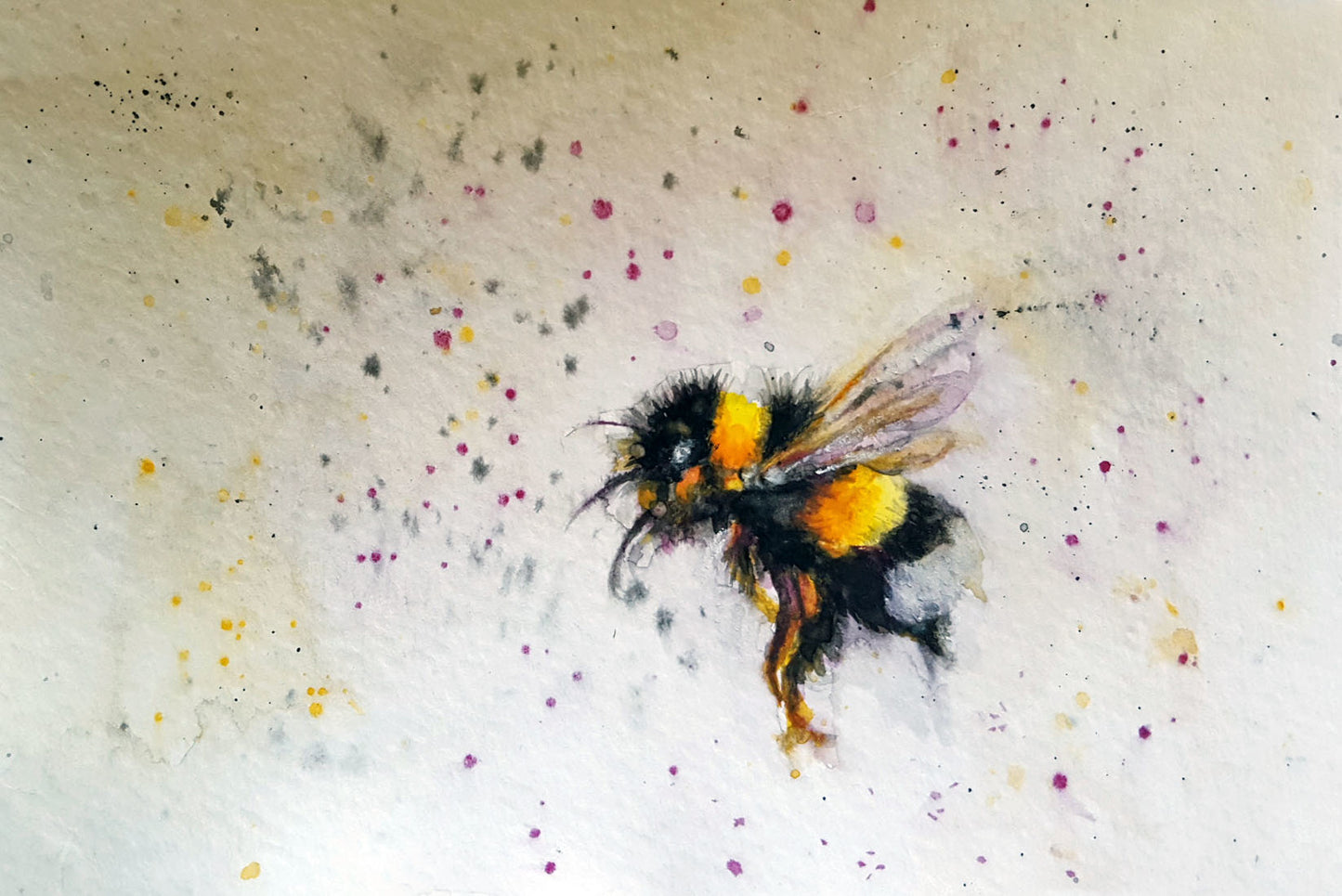 Prints available, original ***SOLD*** Bumblebee VI - original 4x6 watercolor (framed)