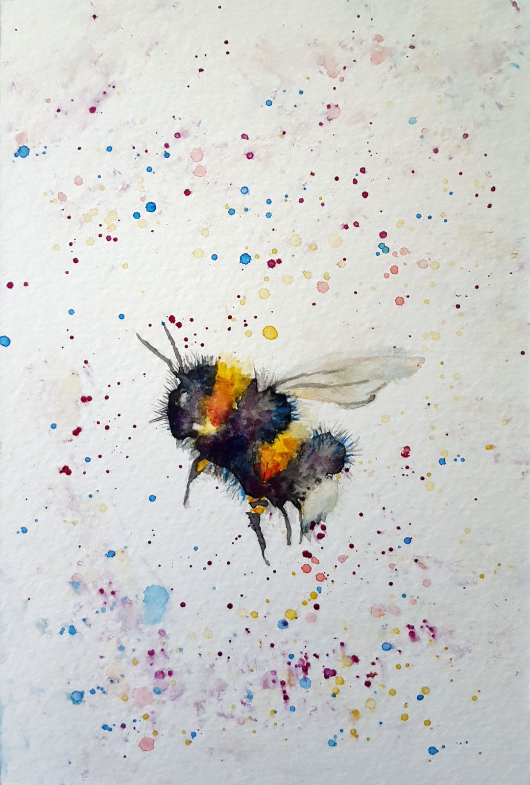 Prints available, original***SOLD*** Bumblebee VII - original 4x6 watercolor (framed)