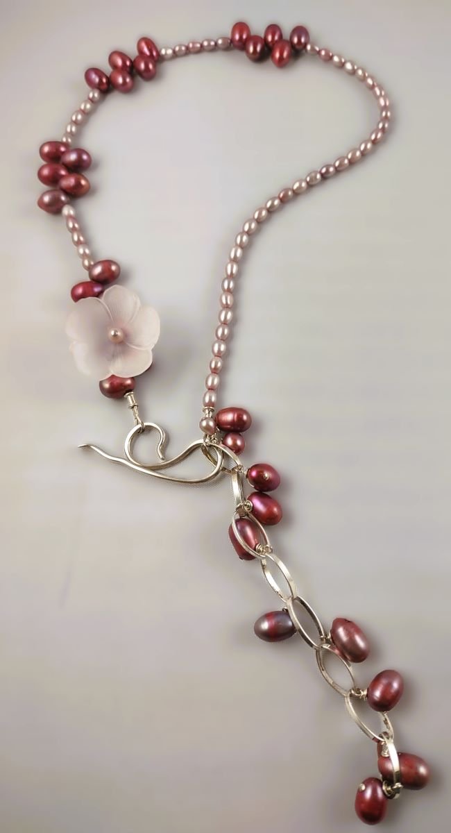 ***SOLD*** N1125 Debra Saldivar - Necklace Freshwater Pearls, Vintage Lucite, Sterling Silver, Chain