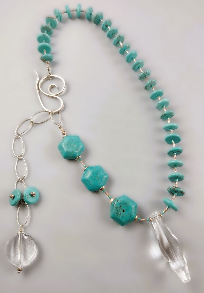 Available Upon Request - N1118 Debra Saldivar - Necklace Freshwater Pearls, Turquoise, Vintage Lucite, Sterling Silver