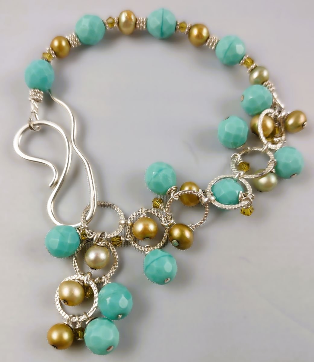 Available Upon Request - B766 Debra Saldivar - Bracelet, Sterling Silver, Freshwater Pearls, Glass, Swarovski crystal