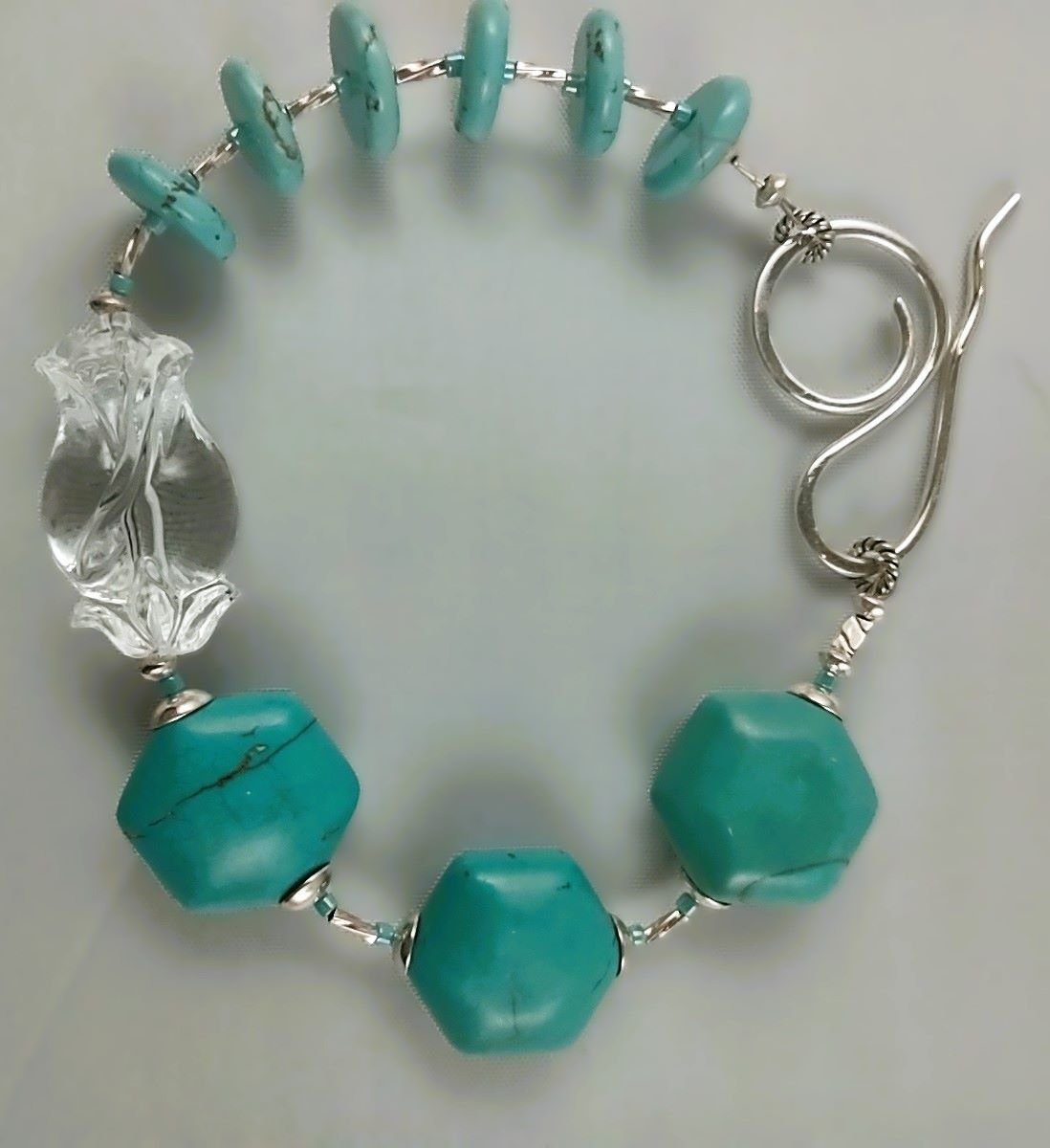 B851 Debra Saldivar - Bracelet, Sterling Silver, Turquoise, Vintage Lucite