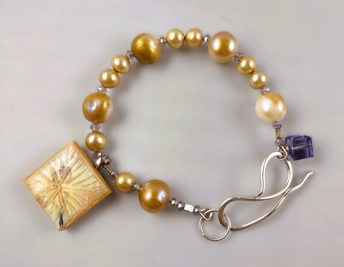 ***SOLD*** B889 Debra Saldivar - Bracelet, Sterling Silver, Freshwater Pearls, Swarovski Crystal