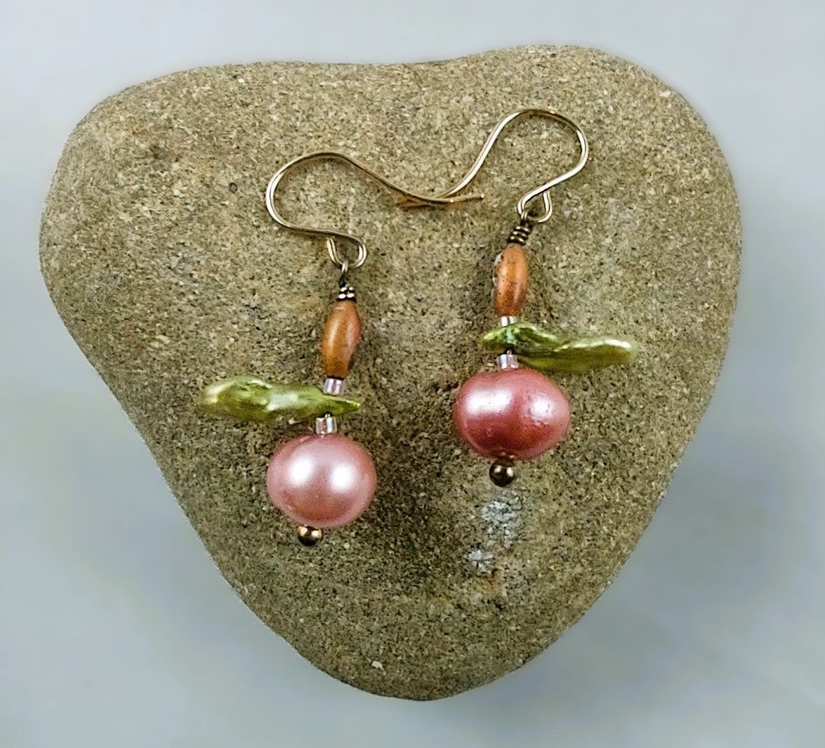 Available Upon Request - ELSG05 Debra Saldivar - Earrings Gold Fill, Freshwater Pearl, Copper