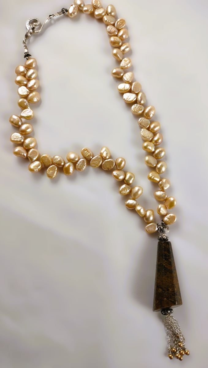 ***SOLD*** N207 Debra Saldivar - Necklace Freshwater Pearls, Sterling Silver, Bronzite