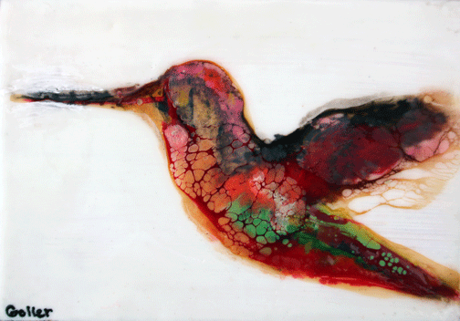 ***SOLD*** Colibri IV, encaustic/mixed media 5x7