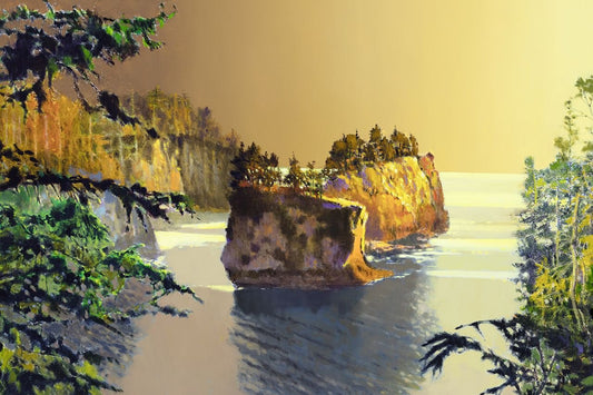Prints Available, Original ***SOLD*** MAX HAYSLETTE - Giclee Print -Cape Flattery in Gold, Gallery Wrapped Canvas, 24x36, HMAC 1693 (framed)
