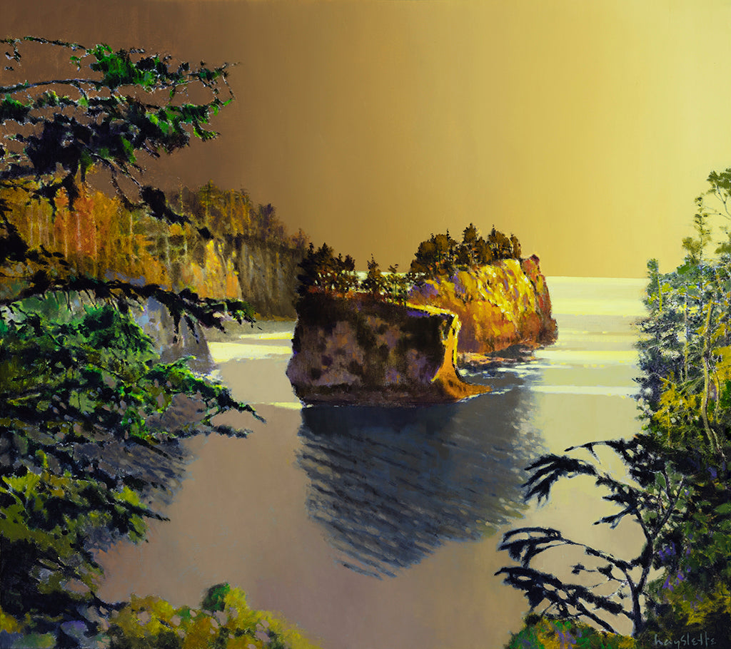Prints available, original ***SOLD*** MAX HAYSLETTE - Cape Flattery in Gold No. 2 (HMOC ) Oil & Mixed Media 32x36