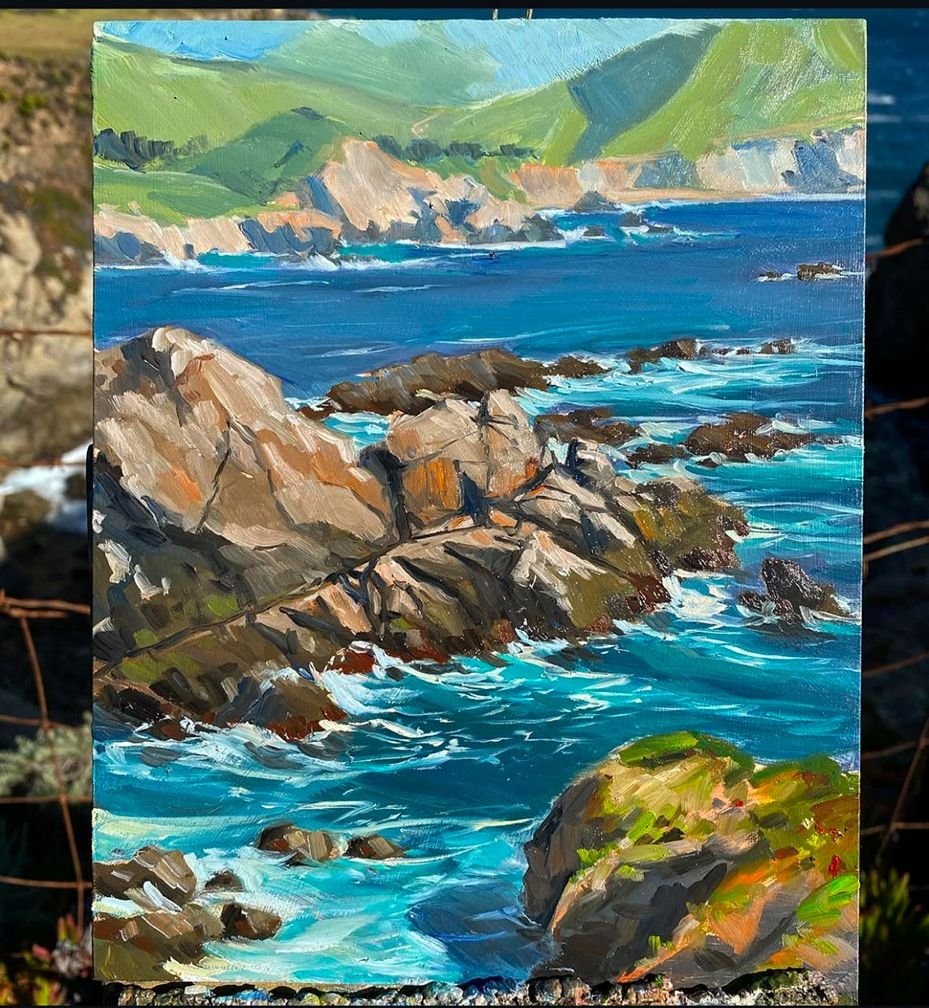 ***SOLD*** MAURY WEISS - Carmel Coast, Original Plein Air Oil on Panel, 8x10