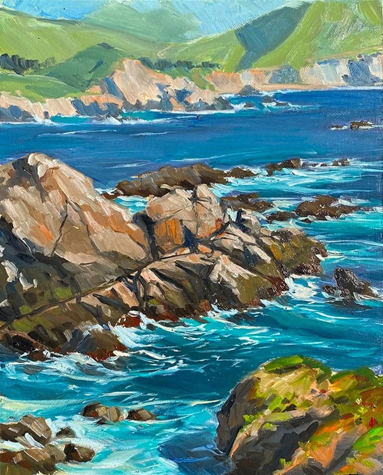 ***SOLD*** MAURY WEISS - Carmel Coast, Original Plein Air Oil on Panel, 8x10