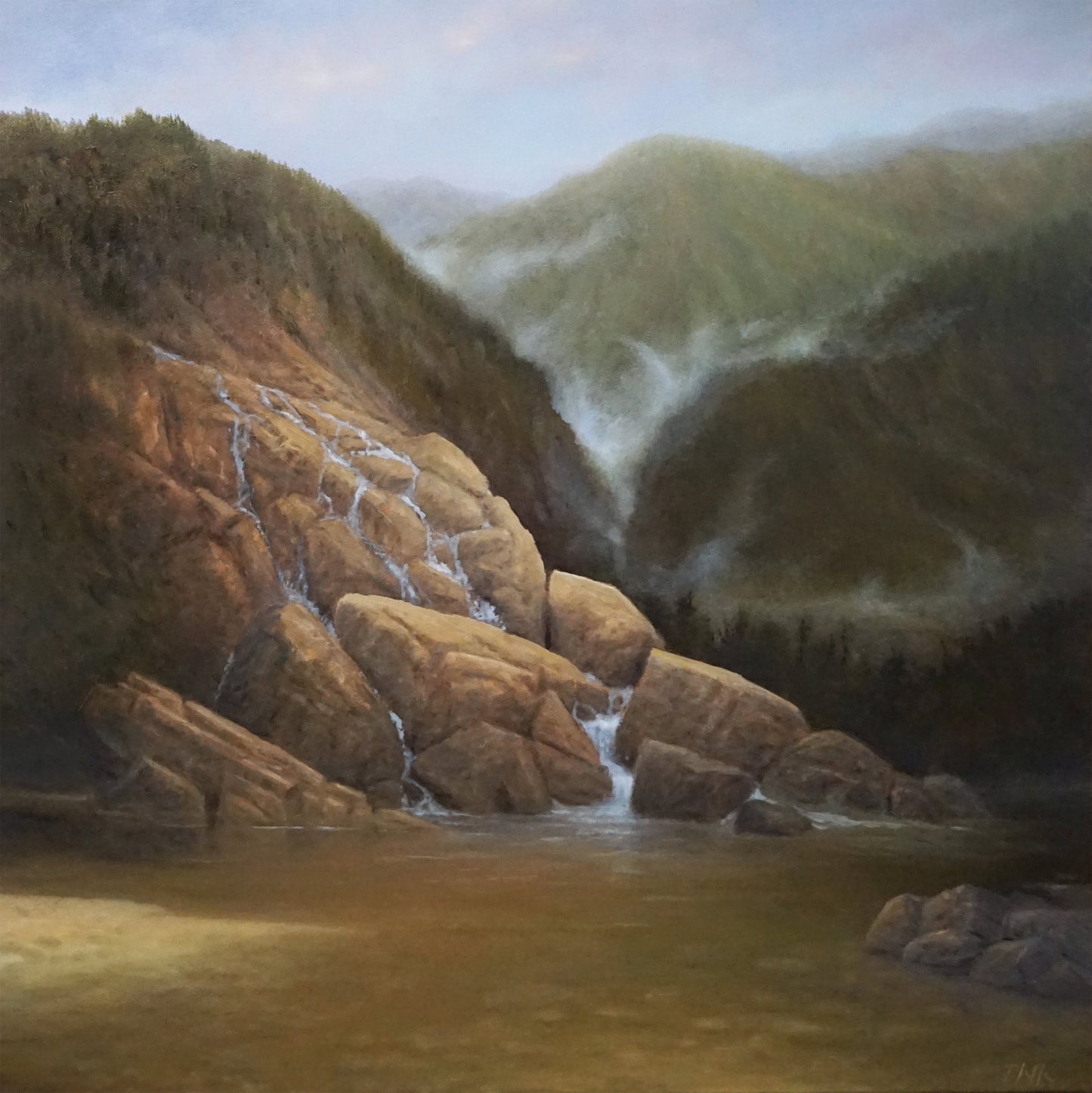 TIM PFEIFFER - Cascade, oil on 1 1/2" deep gallery wrap canvas 24x24 (framed)