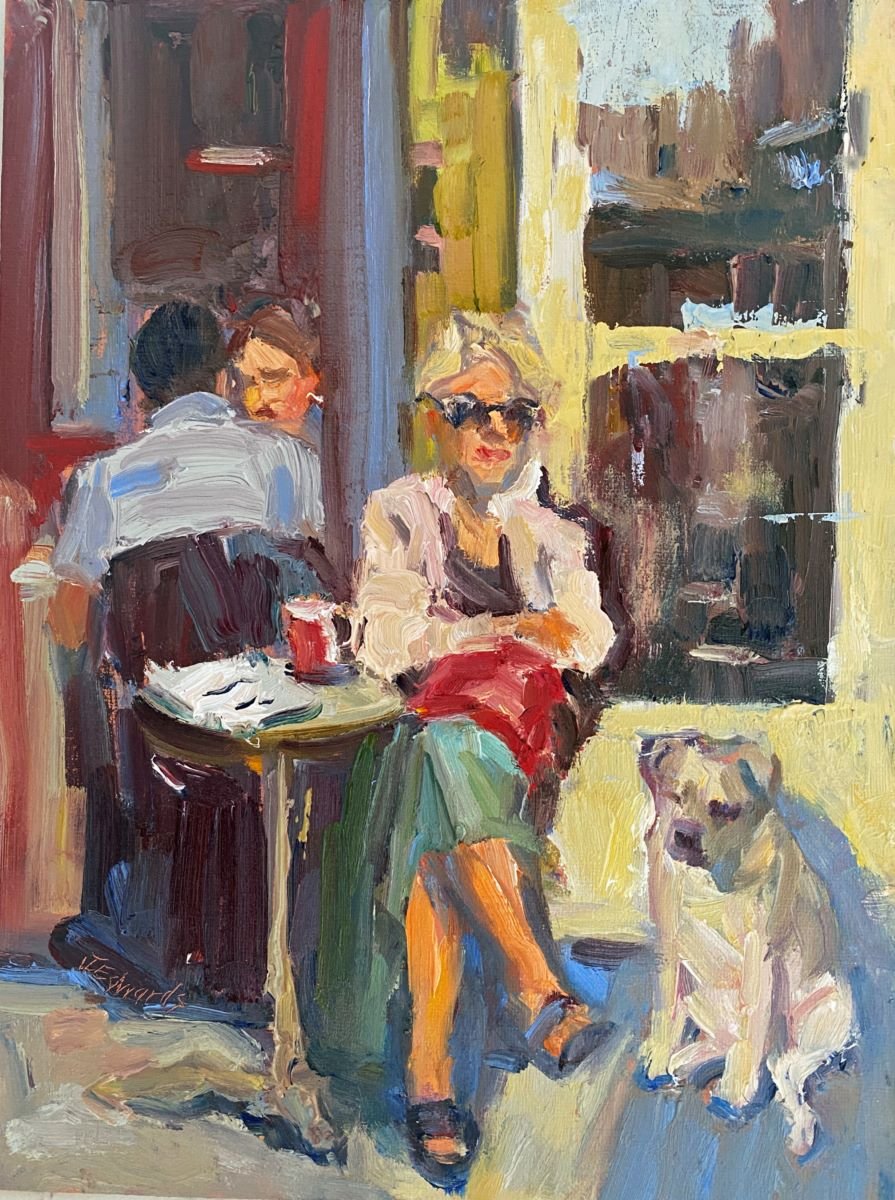 ***SOLD*** JEANNE EDWARDS - Catching Some Sun, oil on panel (framed) 9x12