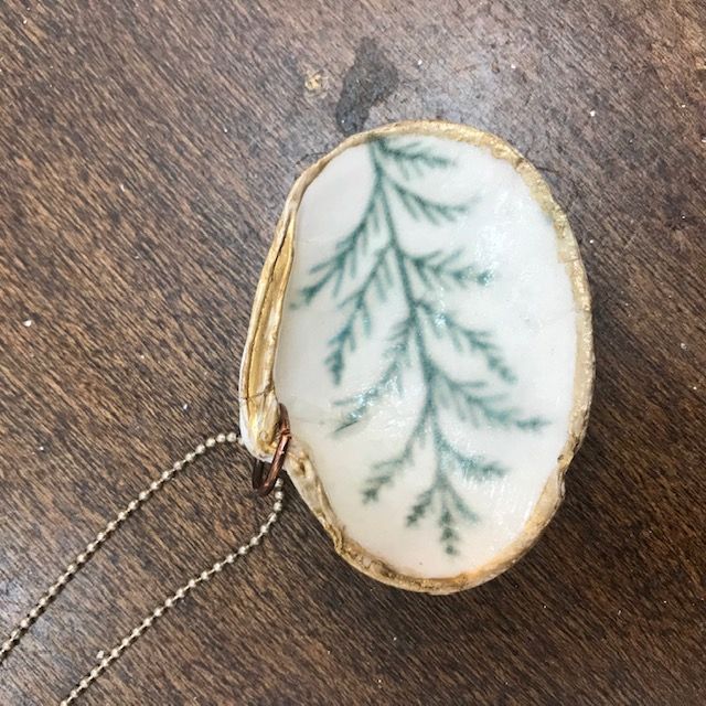 Hood Canal Seashell Necklace - Cedar Sapling - Gold Trim - Carrie Goller