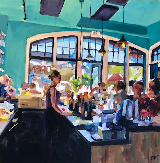 JILL ZACOT - Chardonnay Please, Acrylic on wood panel, 8x8