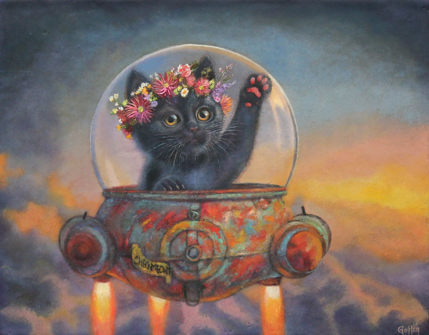 CARRIE GOLLER - CARRIE GOLLER - Check Meowtt!! Floriferous Cat Print, Original size 11x14
