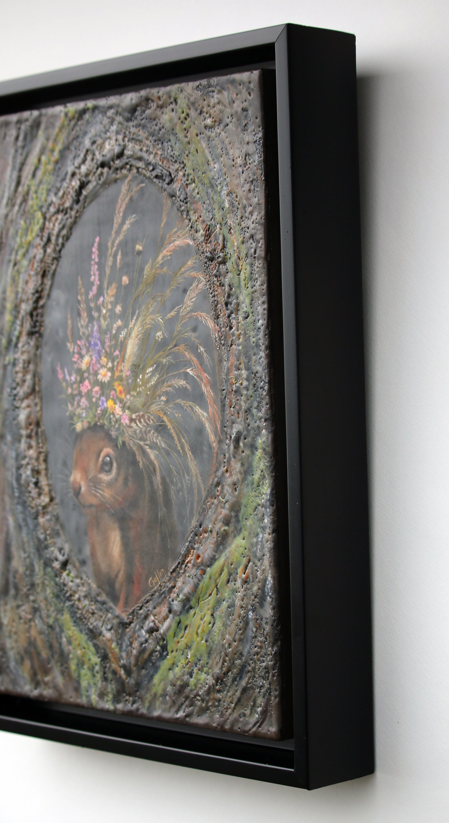 CARRIE GOLLER - Chief (Floriferous Squirrel), Mixed Media - oil/encaustic 11"x14" ***At Rehs Contemporary Galleries, NYC, please inquire at (212) 355-5710***