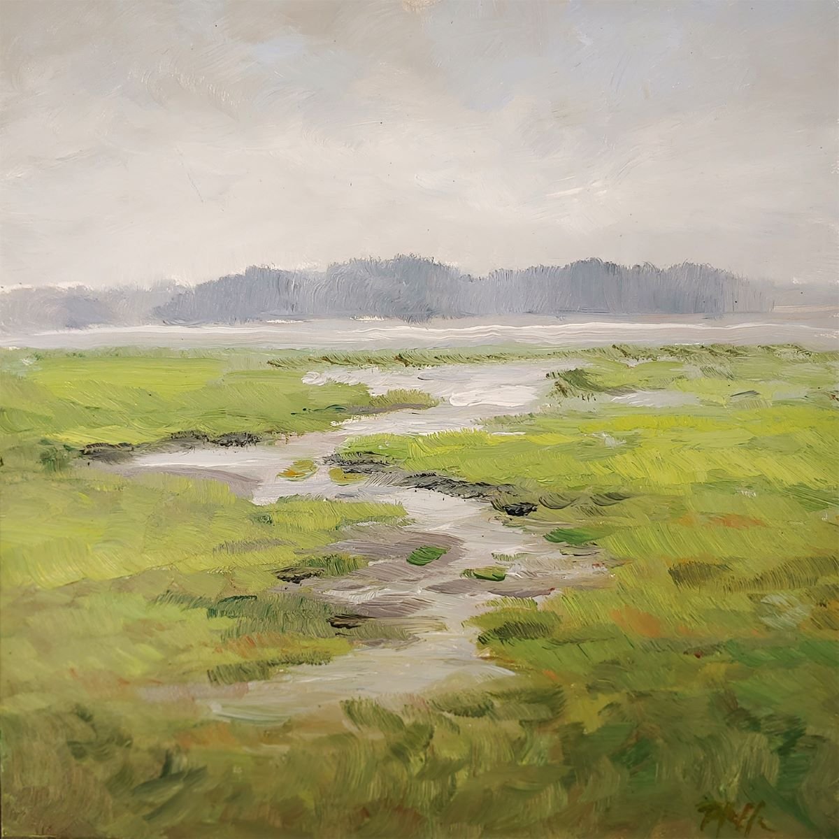 TIM PFEIFFER - Chilly Morning on Dosewallips, oil, 8x8 (framed)