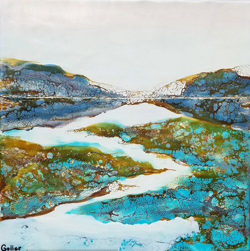 Prints available, original ***SOLD*** Carrie Goller - Coastal Pacifica, encaustic/mixed media 12x12