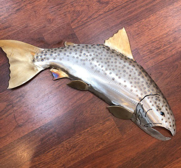 BOB KIMBALL - Coho Salmon wall sculpture - stainless steel 10" h x 21" long