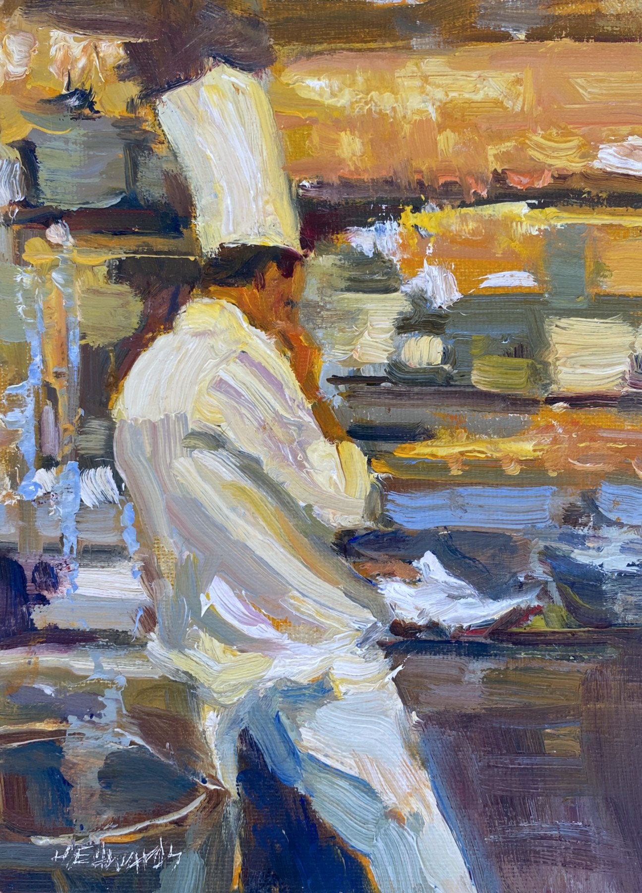 ***SOLD*** JEANNE EDWARDS - Cookbook, oil on panel (framed) 6x8