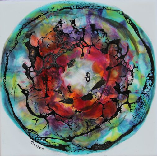 Carrie Goller - Cosmos V, encaustic/mixed media 8x8