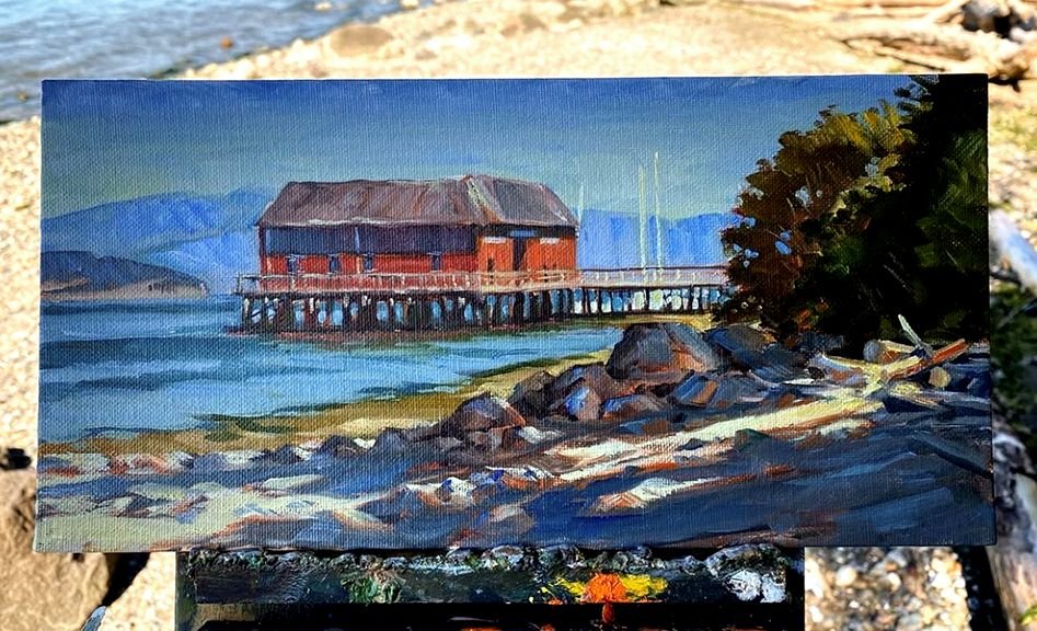 MAURY WEISS - Coupeville Beach, Original Plein Air Oil on Panel, 6x12