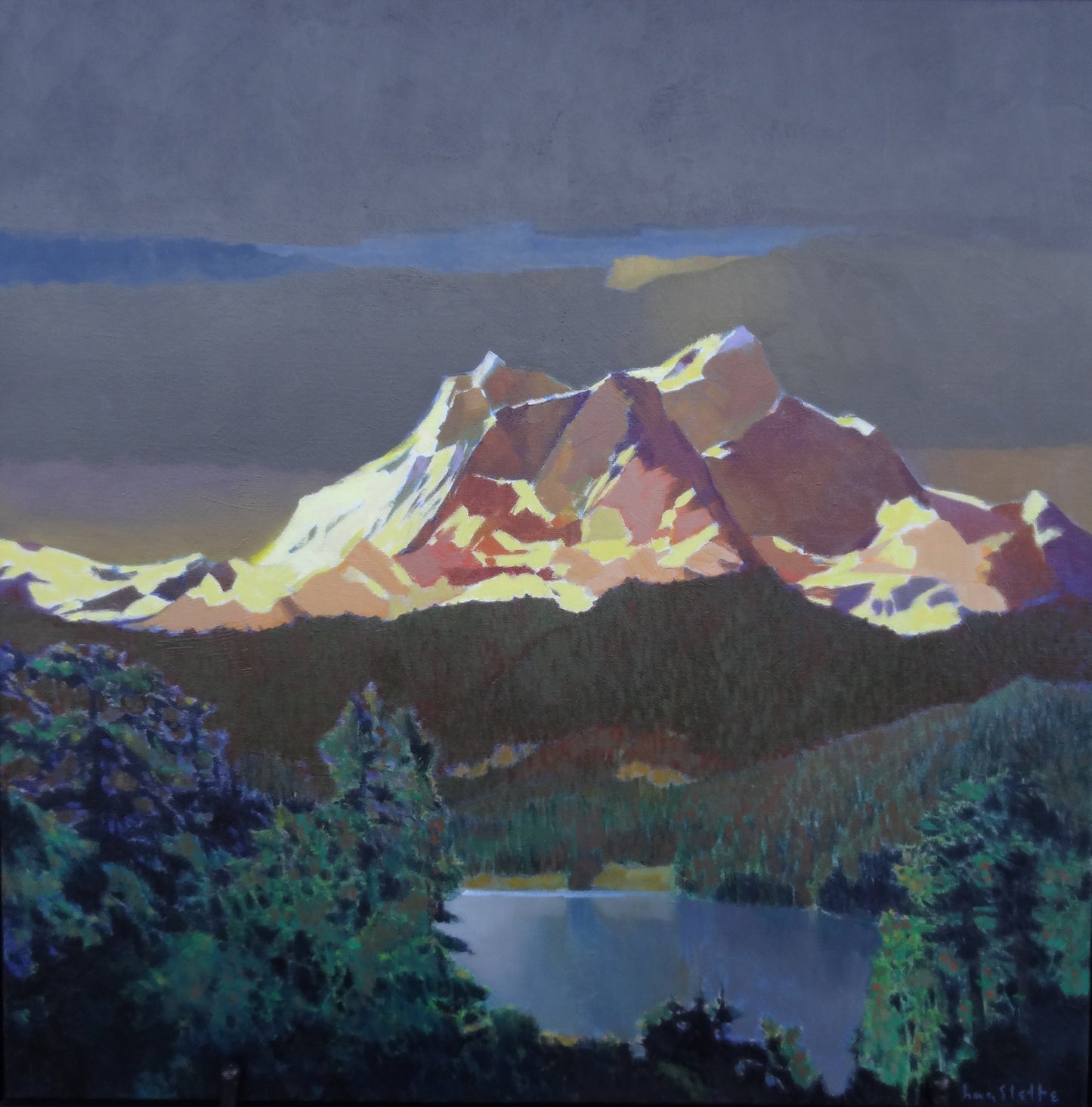 Prints available, original ***SOLD*** MAX HAYSLETTE - Crescent Lake No. 2, Oil & Mixed Media, 32x32 (HMOC 1647)