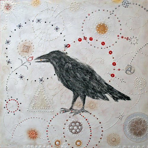 Prints available, original ***SOLD*** Carrie Goller - Cuervo XV - Encaustic/Mixed Media - 36x36