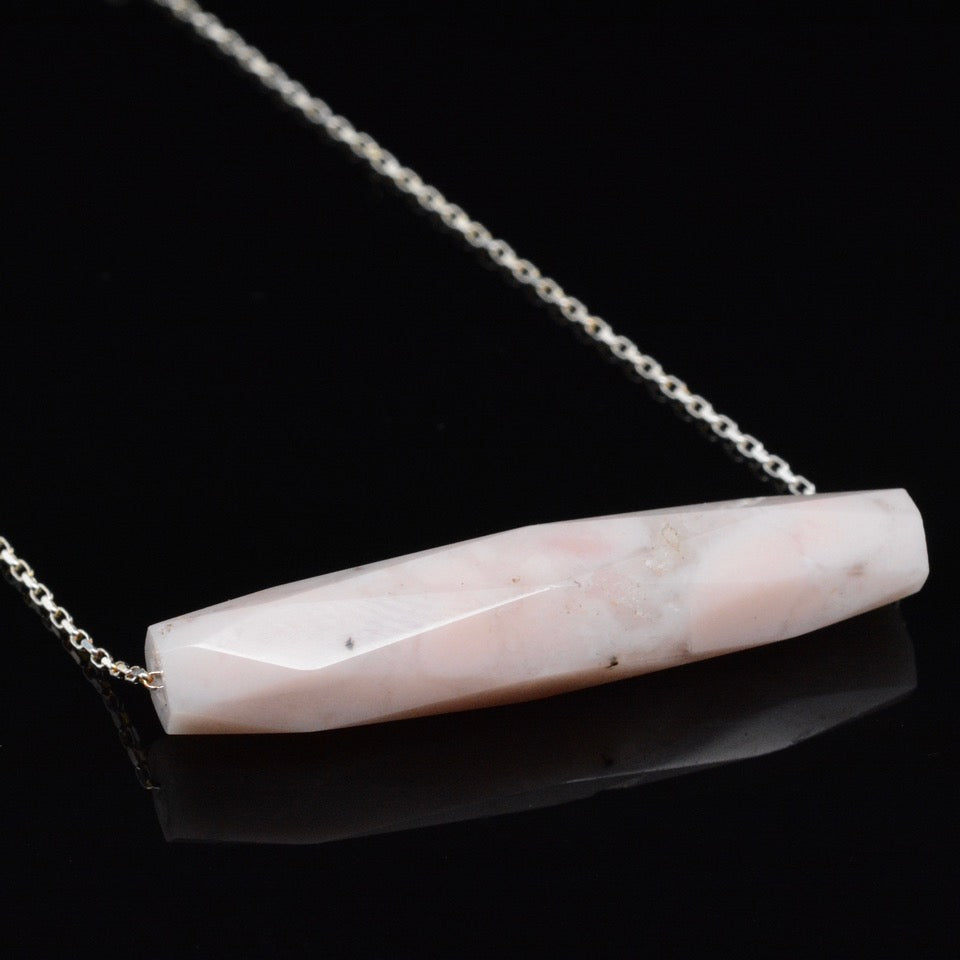 Jody Lyle - Long Facetted Pink Opal Bead On a Box Chain, #3838