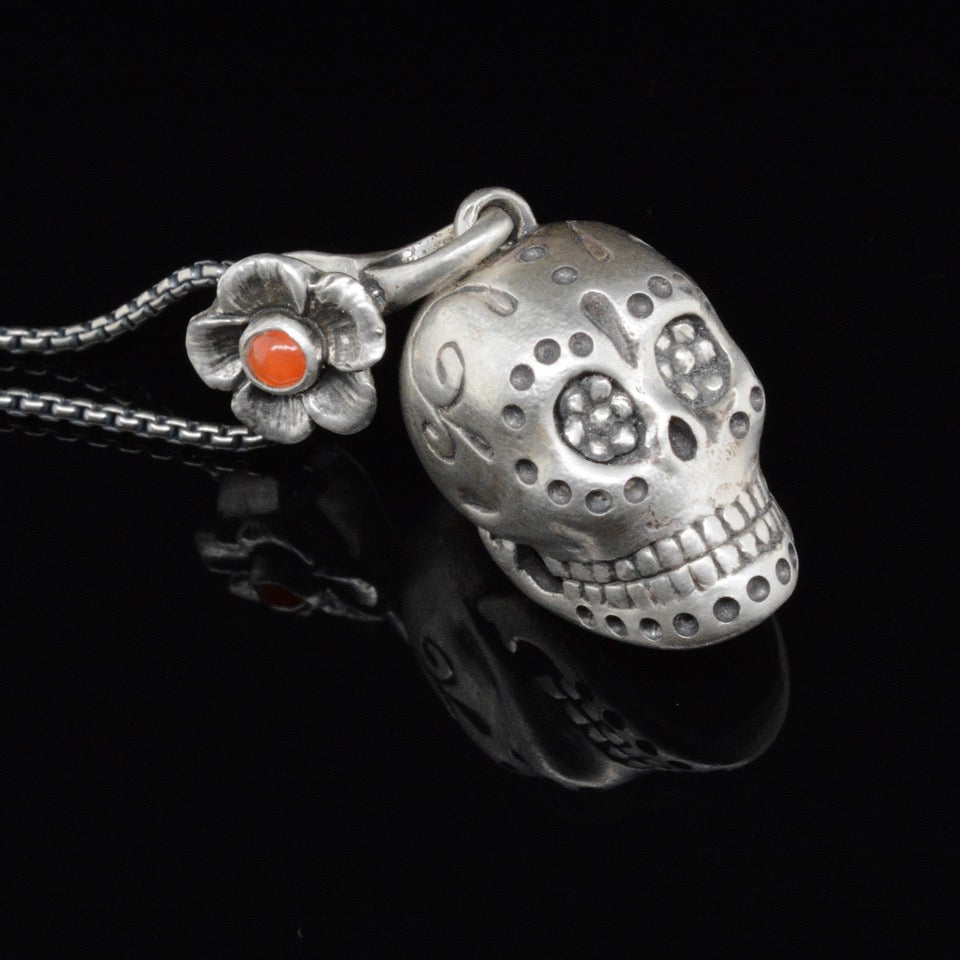 Jody Lyle - Sugar Skull 3D with Carnelian Flower Bail #3919
