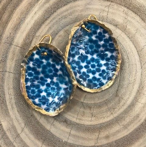 Hood Canal Seashell Earrings - Blue- 18k Gold Trim - Carrie Goller