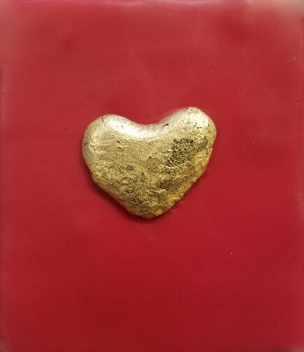 ***SOLD***Carrie Goller - Coral Heart of Gold, encaustic/gold leaf 4x3.5