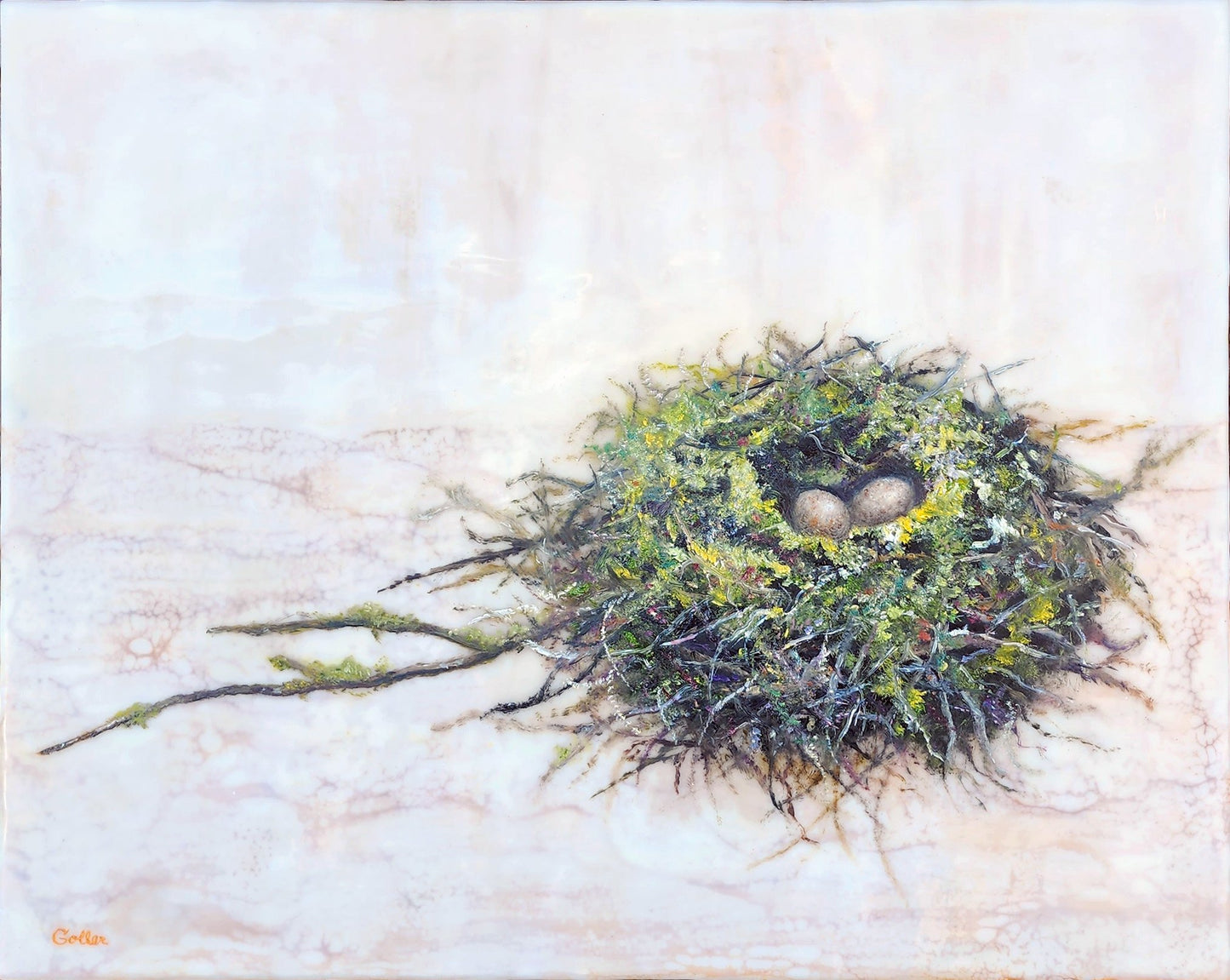 Prints available, original ***SOLD*** Carrie Goller - Deux, mixed media: oil on encaustic 16x20