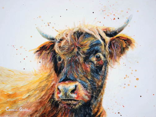 CARRIE GOLLER PRINTS - CREATURES - DUNCAN (original watercolor/encaustic 9x12)